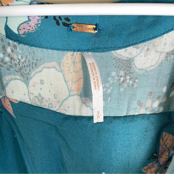 Free People Shirt Tuscan Dreams Printed Tunic Turquoise Blue Boho Floral Top - Picture 3 of 13